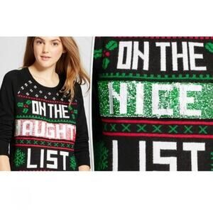 On The Naughty Nice List Ugly Christmas Sweater Holiday Sequins Size XL